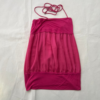 Hot Pink Patrizia Pepe Balloon Hem Open Back Halter Neck Camisole