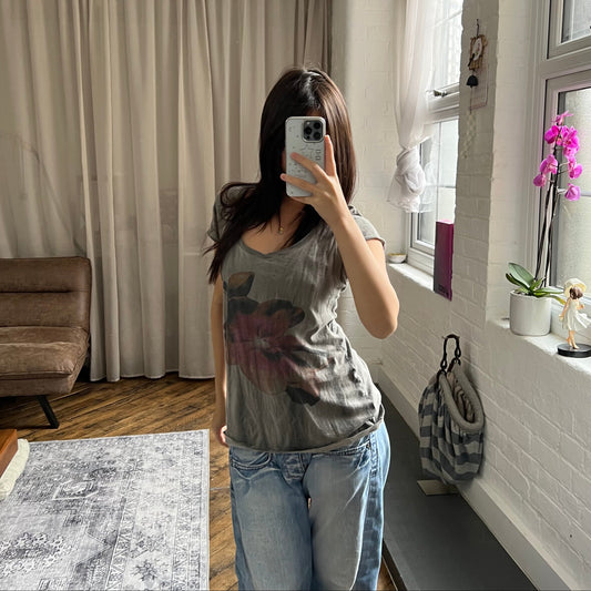 annarita n grey faded floral print shirt