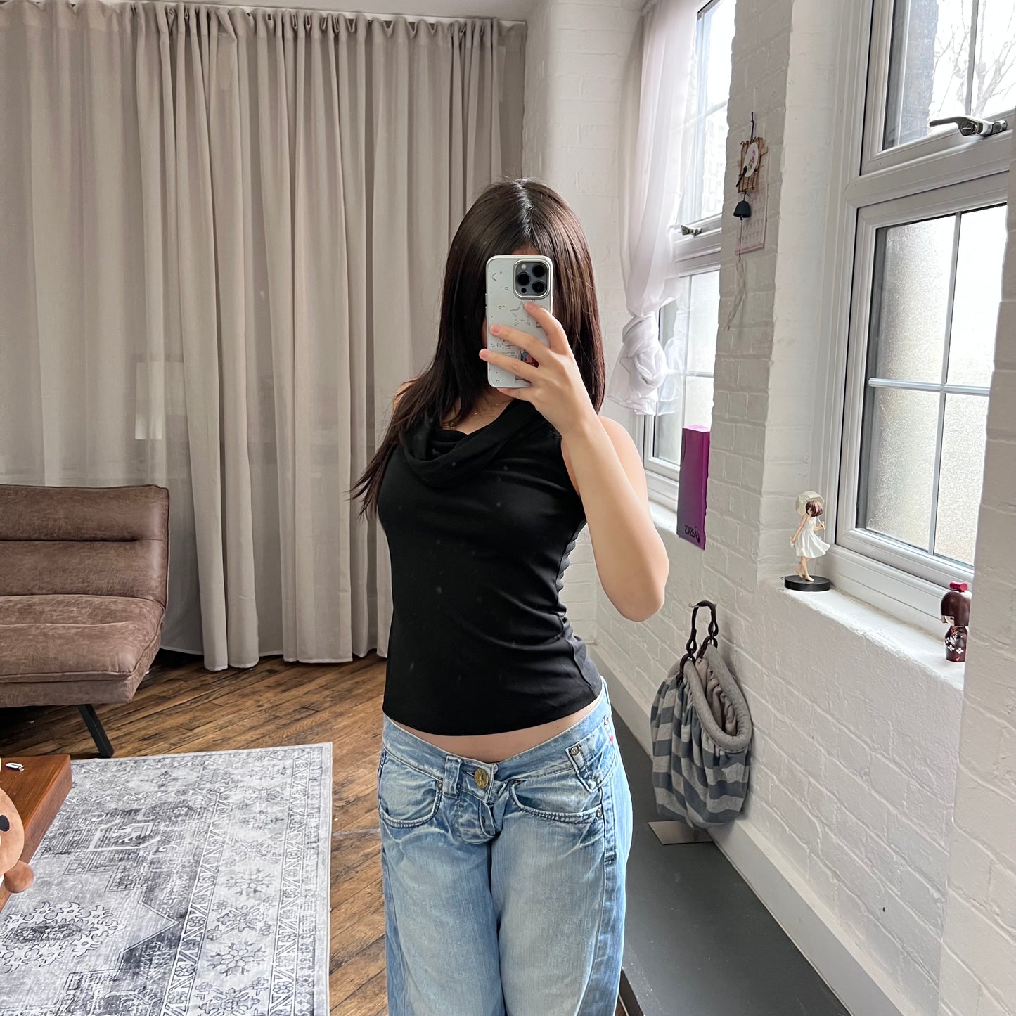 black 90s vintage dkny cowl neck vest top