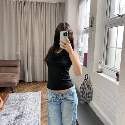 black 90s vintage dkny cowl neck vest top