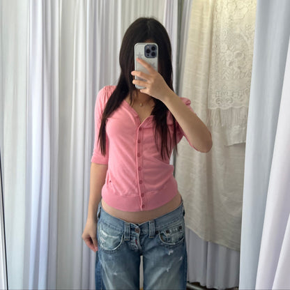 Burberry Candy Pink Half Sleeve Crop Cardigan Top