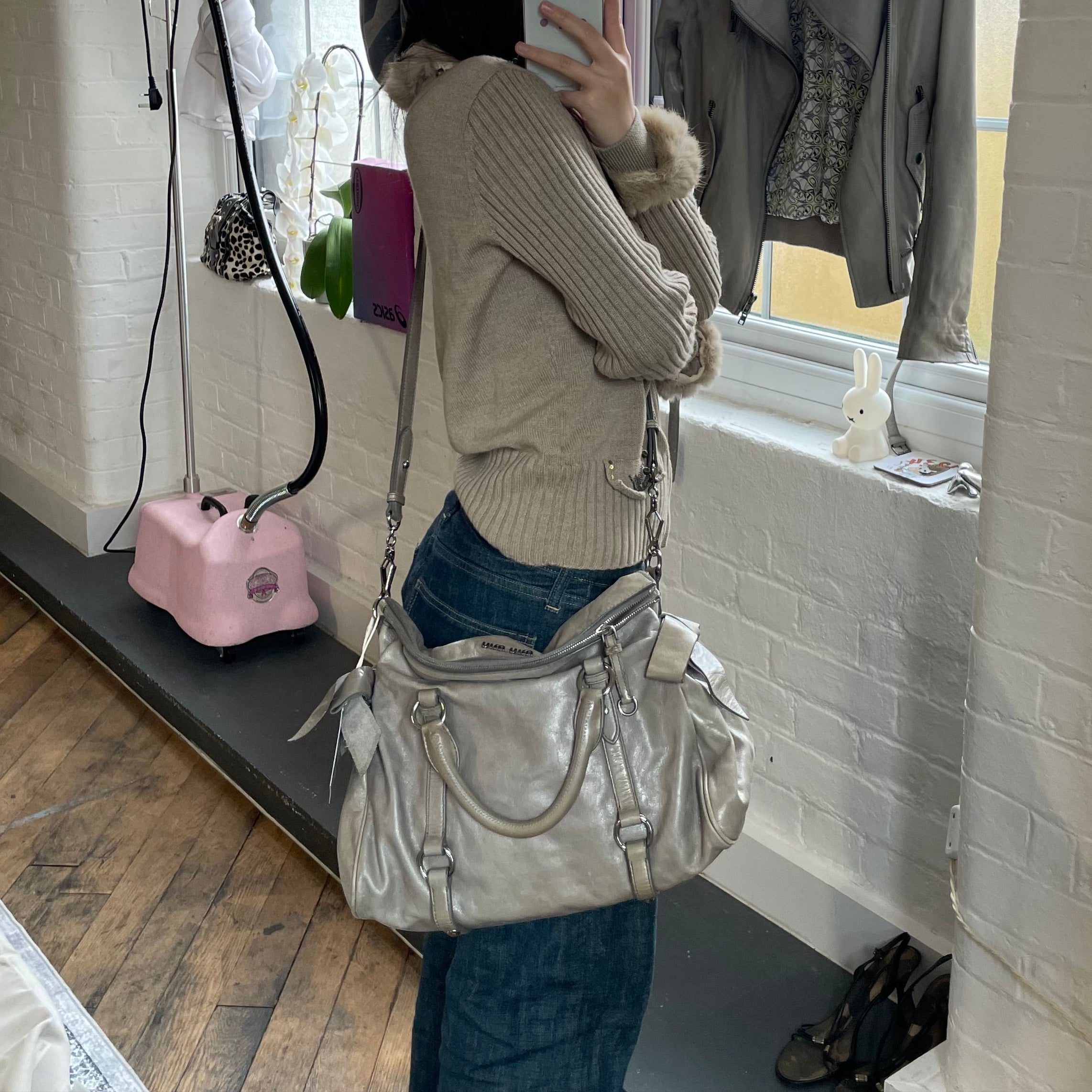 sage green leather silver hardware miu miu vitello lux ribbon 2