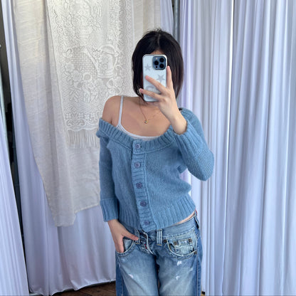Burberry Blue Label Muted Blue Mohair Blend Crop Bolero Cardigan