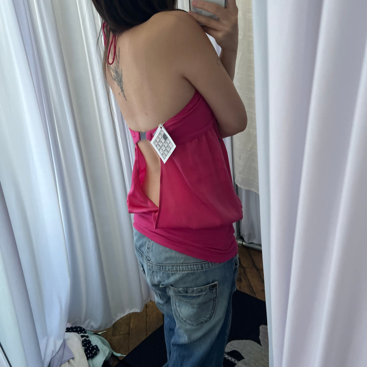 Hot Pink Patrizia Pepe Balloon Hem Open Back Halter Neck Camisole