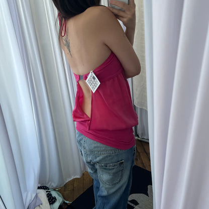 Hot Pink Patrizia Pepe Balloon Hem Open Back Halter Neck Camisole