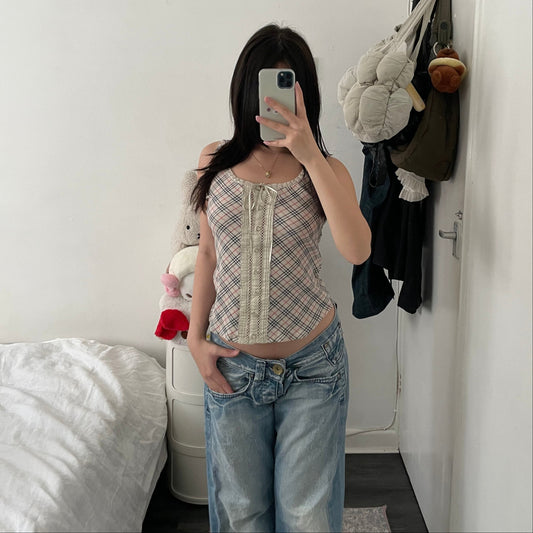 burberry blue label coquette beige novacheck lace up corset style vest top
