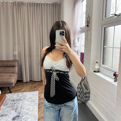 all states of orange eurosummer coquette mixed print striped polka dot ribbon camisole