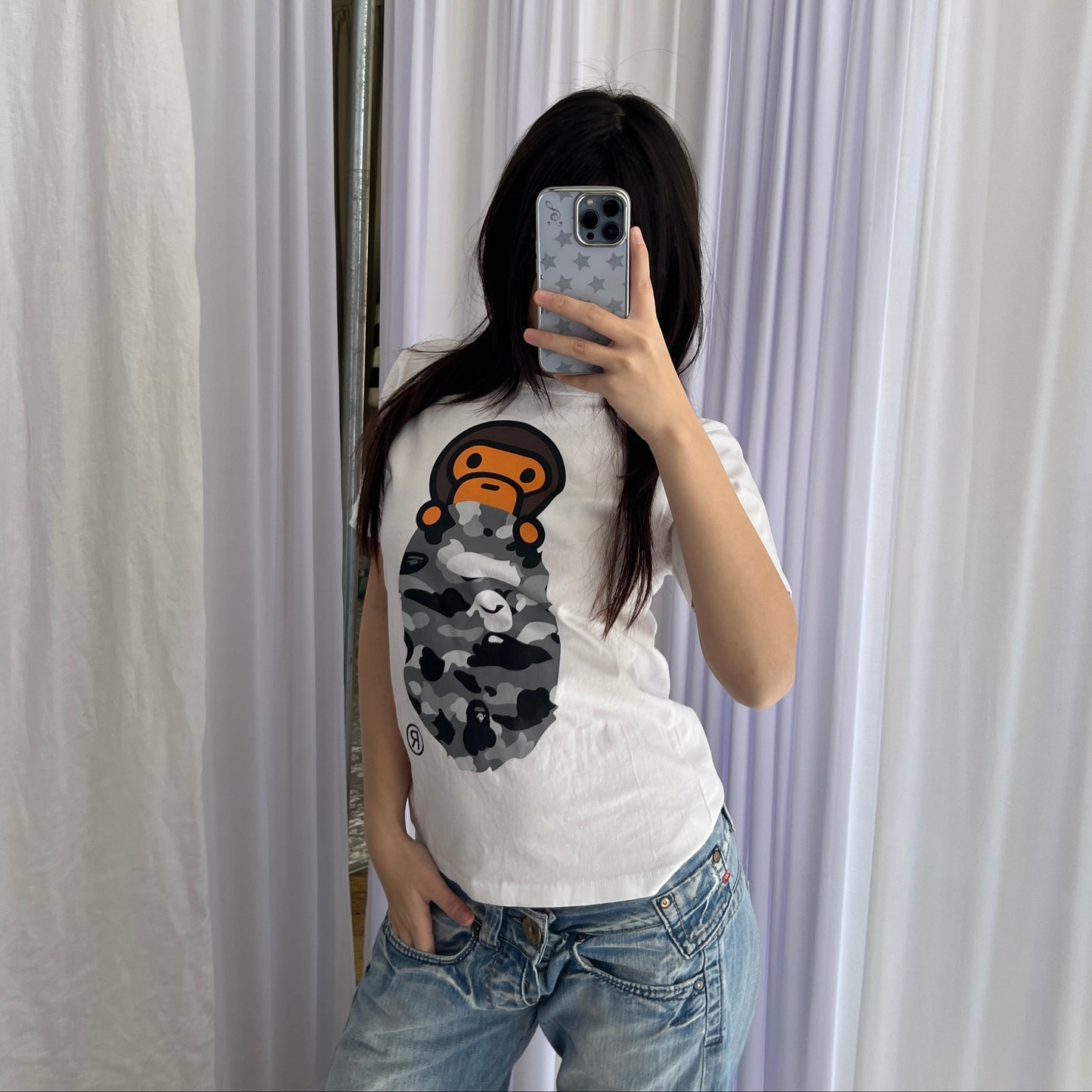 Bape A Bathing Ape White Camo Bapy Short Sleeve T-shirt
