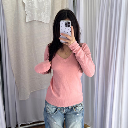 Pink Burberry Blue Label Wool Knit V Neck Sweater