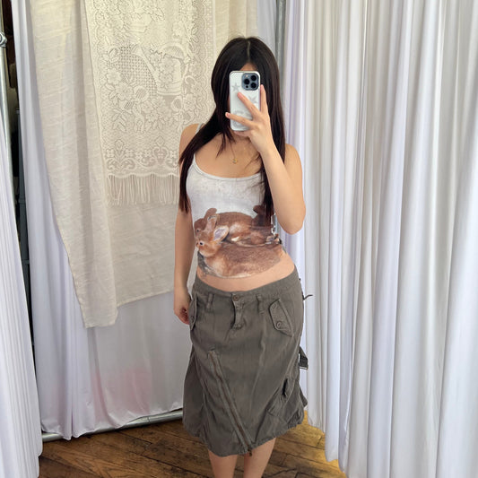 Ab/Soul Khaki Brown Asymmetric Zip Puff Hem Utility Midi Skirt