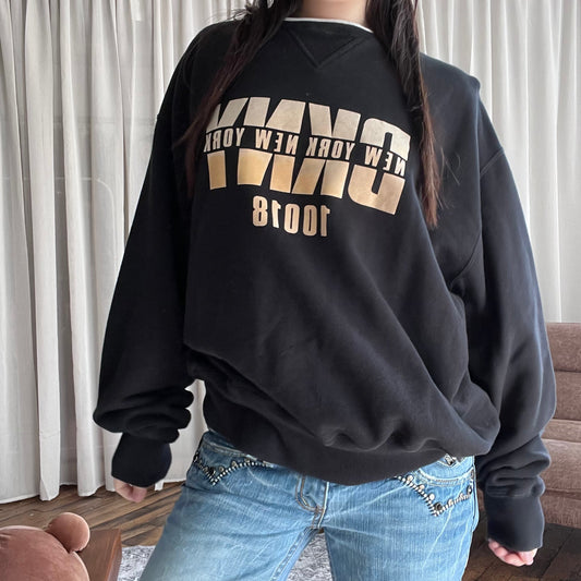 Vintage 90s Dkny Black Long Sleeve Graphic Text Sweater