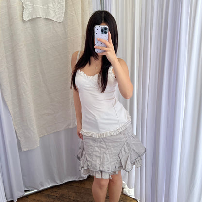 Marithe Francois Girbaud Stone Grey Mermaid Ruffle Flared Hem Midi Skirt