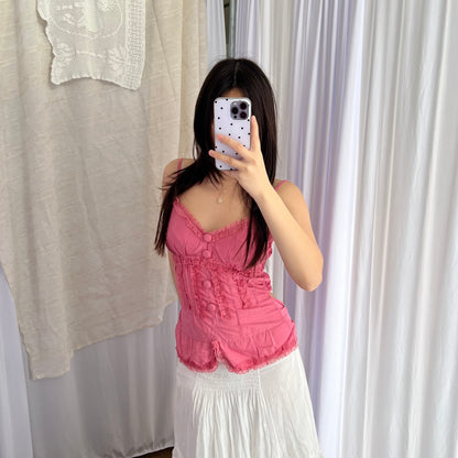 Pink Shaba Frilly Lace Button Bustier Camisole