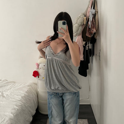motivi grey puffy balloon hem babydoll satin trim and bow detail camisole