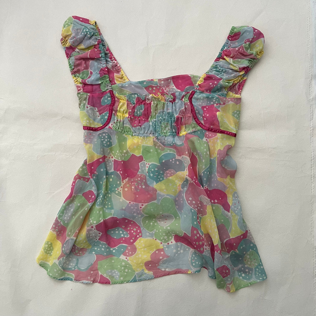 Bubblegum Jill Stuart Pink Mint Multicolour Puff Sleeve Square Neckline Babydoll Blouson
