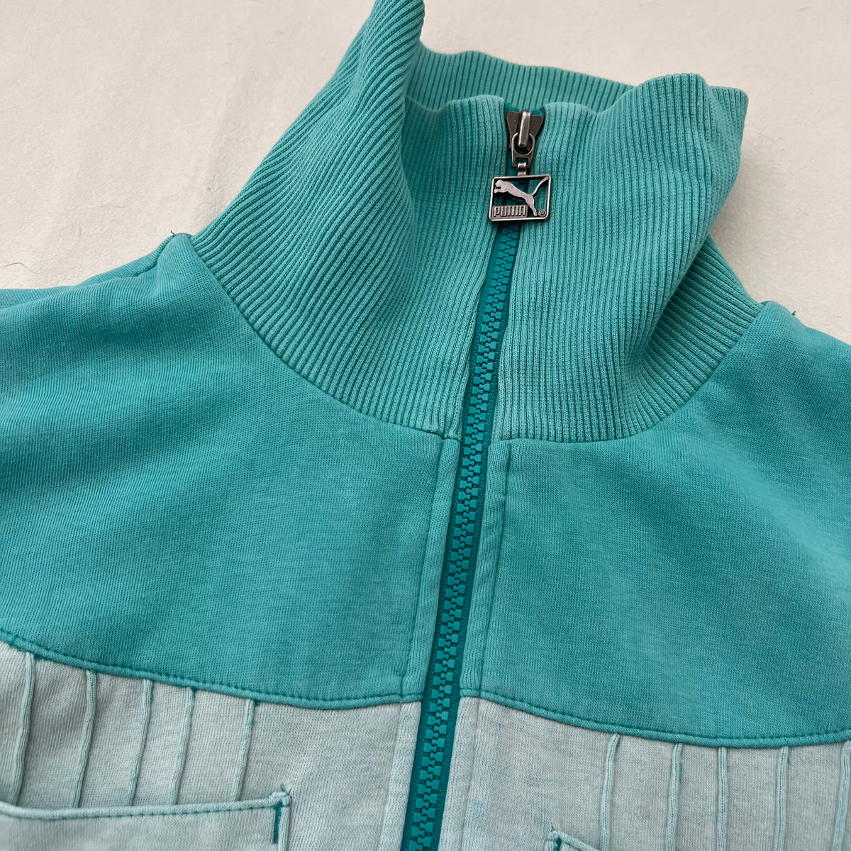Puma Turquoise High Neck Fitted Zip Jacket Top