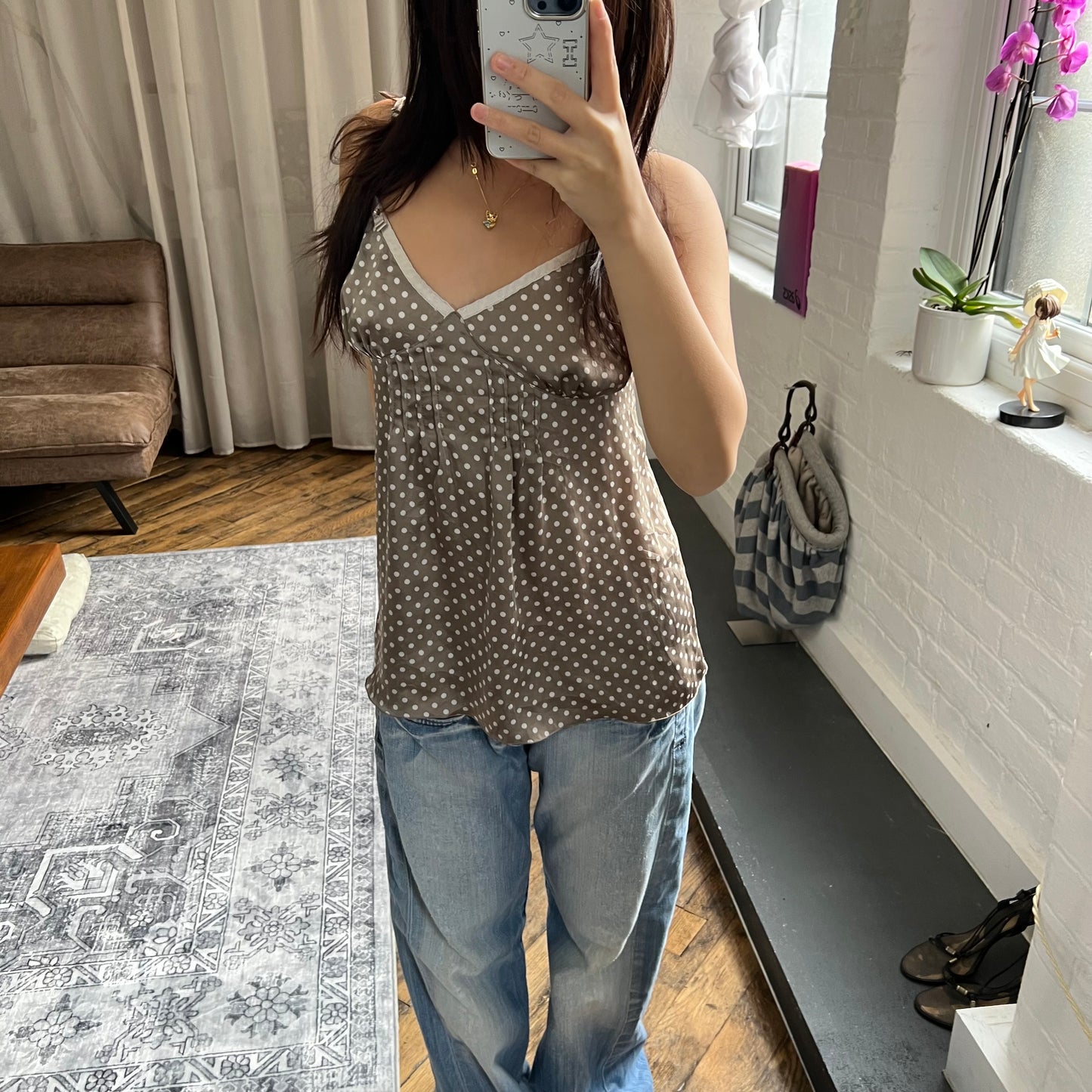 coquette miss brown white polka dot babydoll camisole