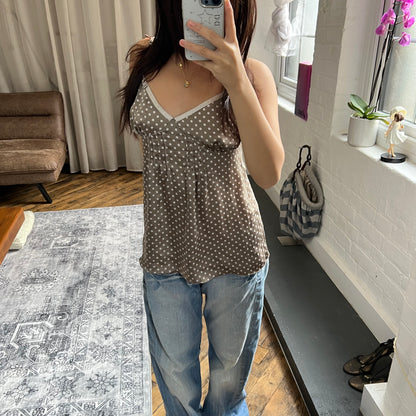 coquette miss brown white polka dot babydoll camisole