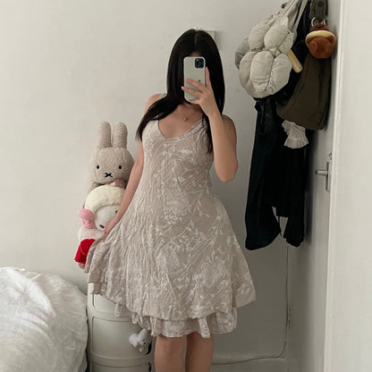 vintage ivory beige white faint floral print v neck midi dress