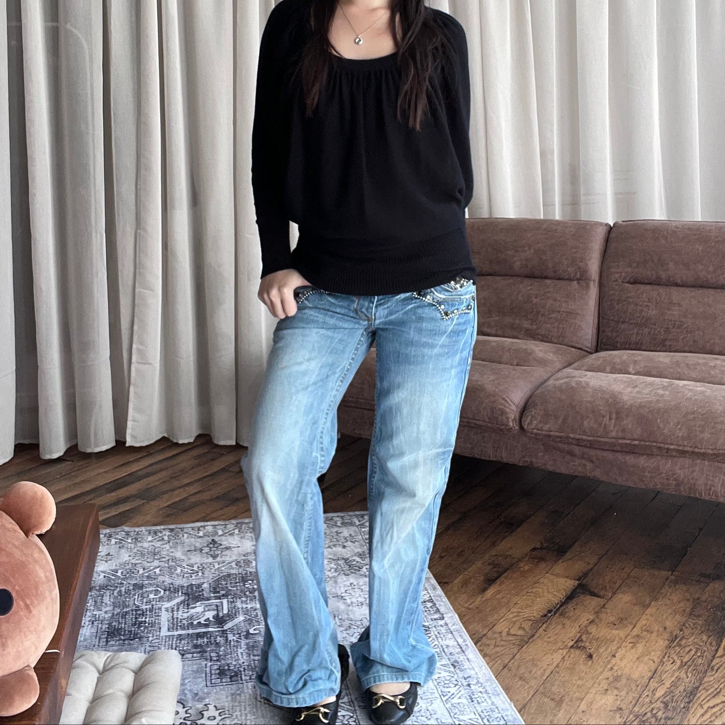 Jennyfer Black Slouchy Batwing Long Sleeve Cinched Waist Knit