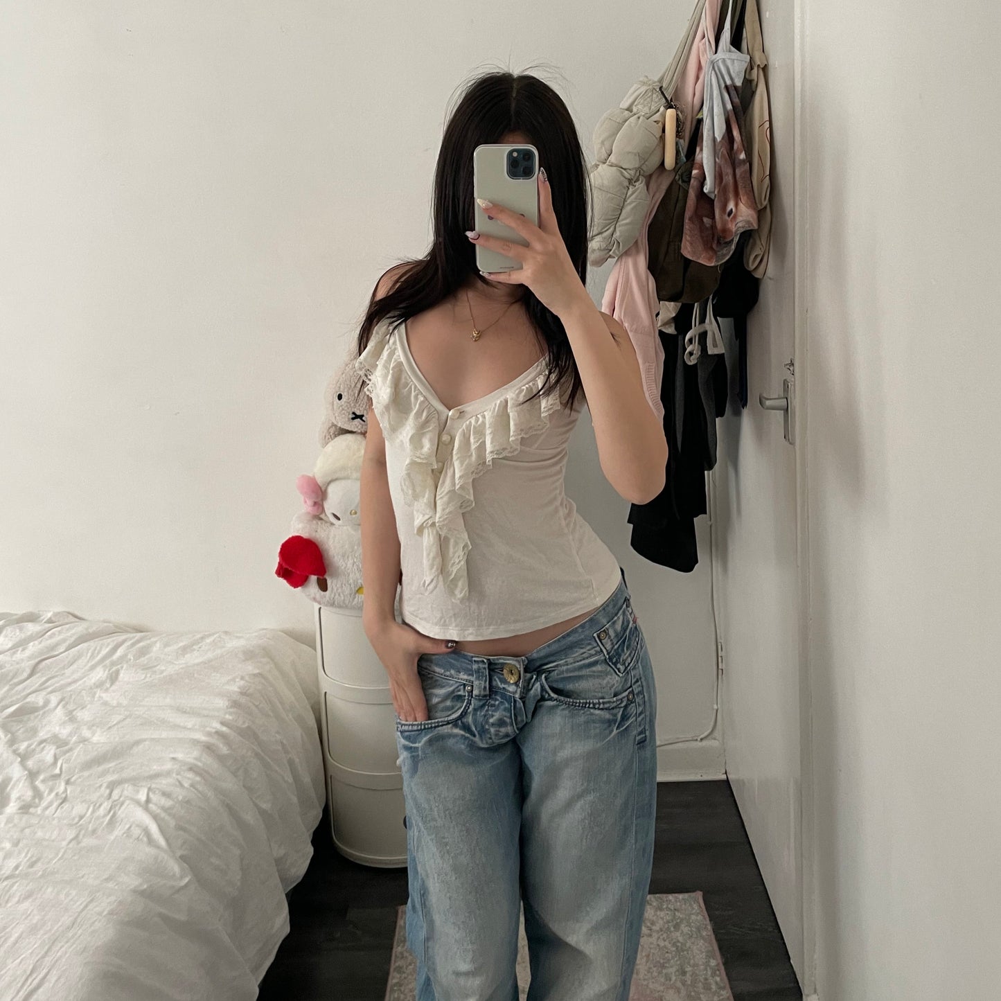 dreamy claru ivory cream ruffle lacey camisole