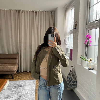 khaki diesel corpcore asymmetric button down trench style jacket