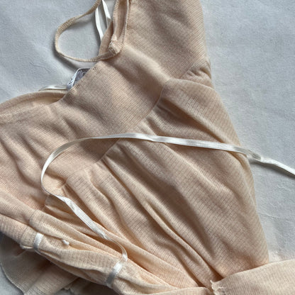 Kookai Apricot Beige Ruched Bust Ruffle Hem Criss Cross Babydoll Camisole