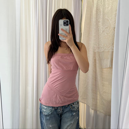 Fornarina Pink Striped Banded Button Accent Bandeau Top