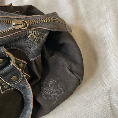 western grunge vintage nine lives brown suede leather studded shoulder bag