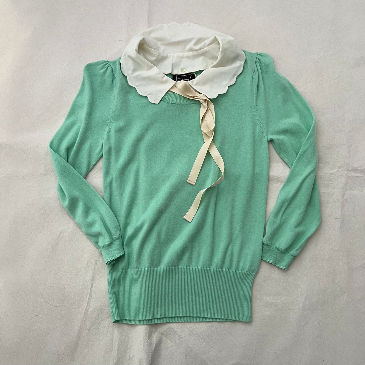 Cynthia Rowley Mint Green Scallop Collar Ribbon Knit Top