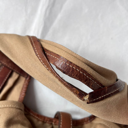 Vintage E.b.agos Tan Brown Beige Trench Style Leather Accent Buckle Strap Shoulder Bag