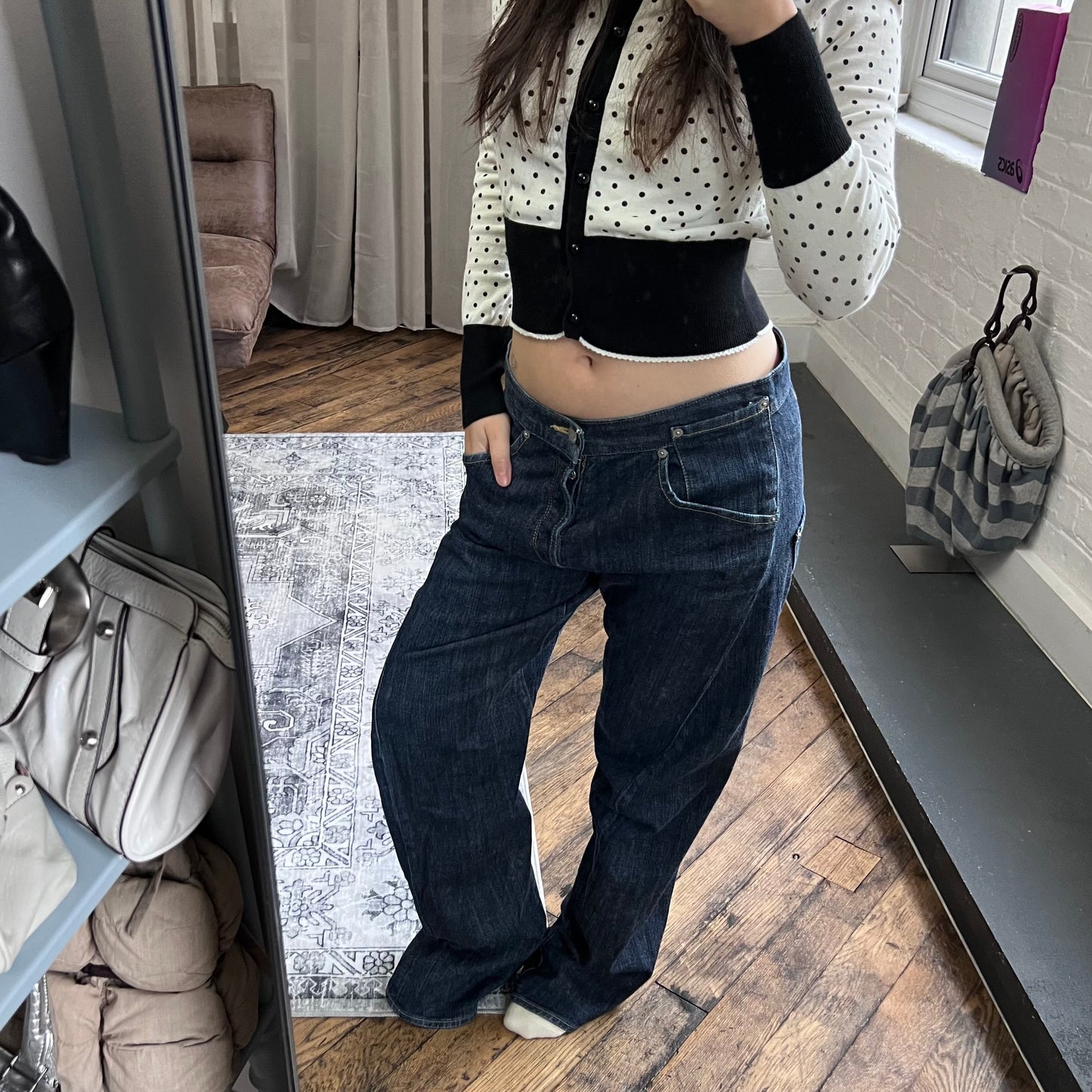 levi's engineered navy indigo back buckle 3d engineering wide leg baggy jeans