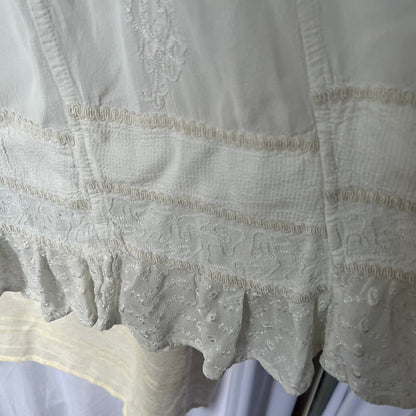 Vintage Coline Eurosummer Embroidery Lace Broderie Anglaise Hem Midi Skirt