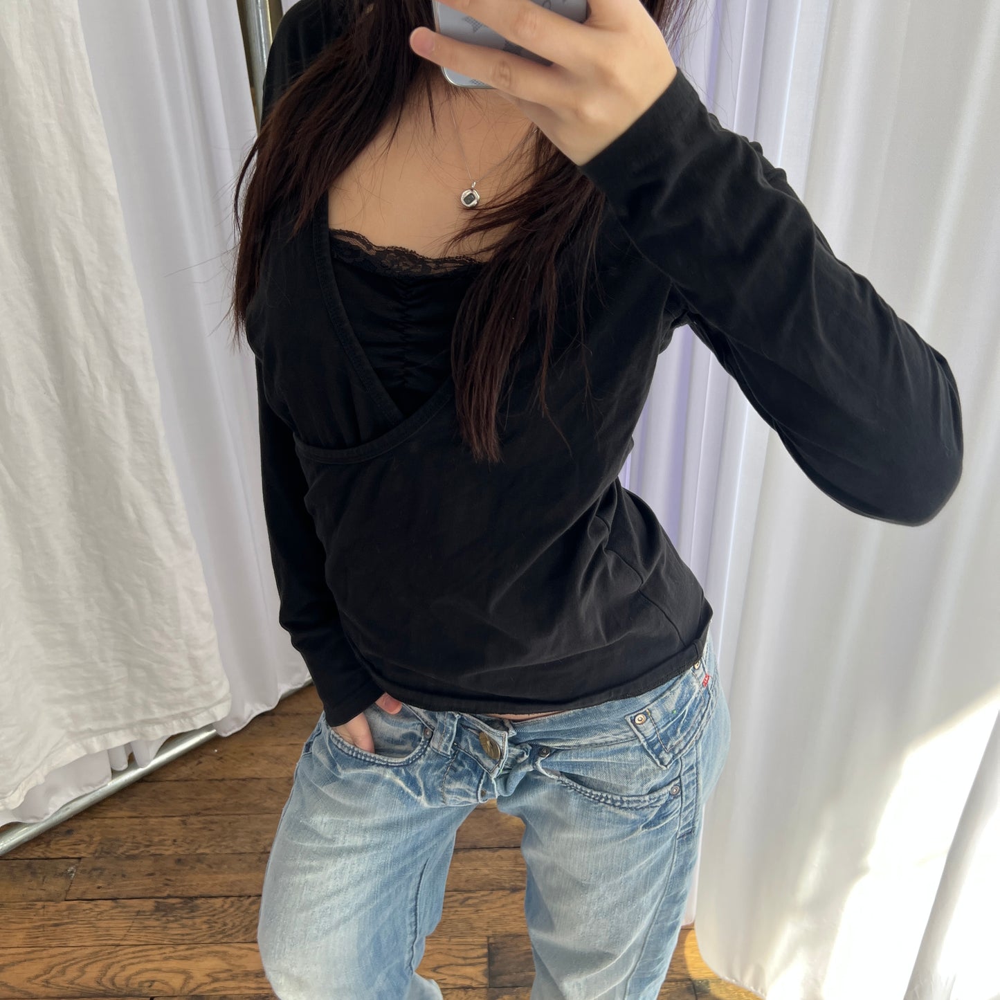 Black Hooded Layered Inner Tunic Long Sleeve Shirt