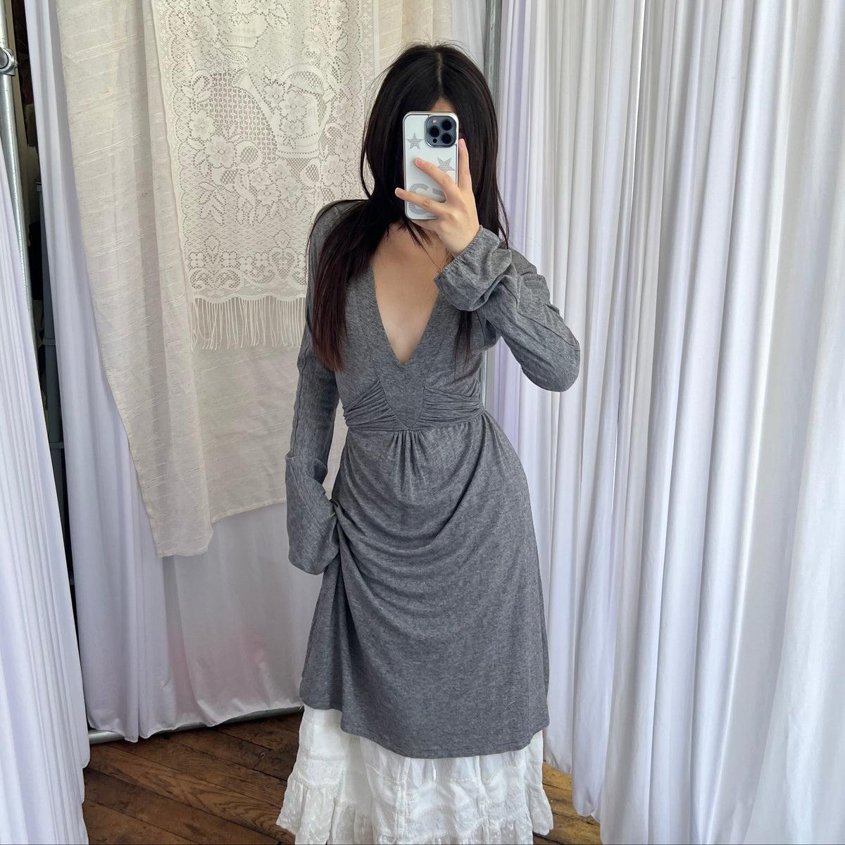 Liu Jo Grey Wool Blend Dreamy Romantic Midi Dress