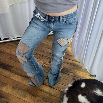 Bray Steven Alan Medium Wash Low Rise Straight Leg Patchwork Bootcut Denim Jeans