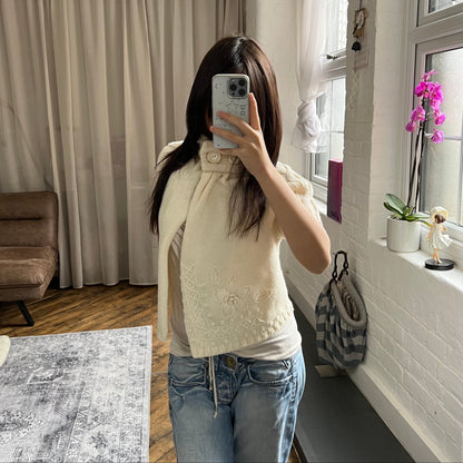 cream wool blend replay knit high collared button neck cardigan