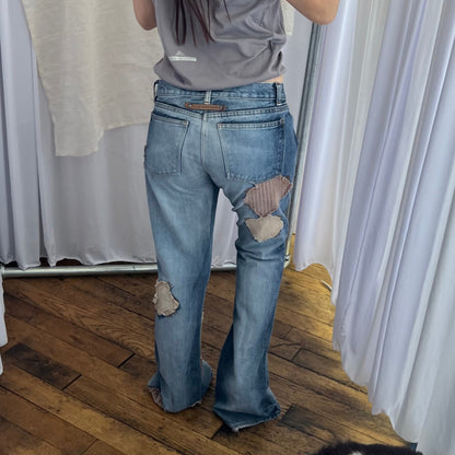 Bray Steven Alan Medium Wash Low Rise Straight Leg Patchwork Bootcut Denim Jeans