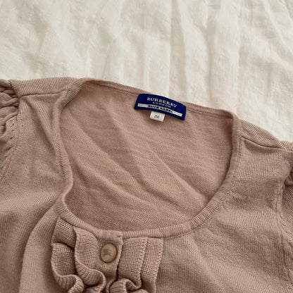burberry blue label beige frilly ruffle long sleeve wool knit top