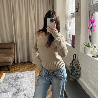 vintage dkny beige asymmetric long sleeve knit sweater