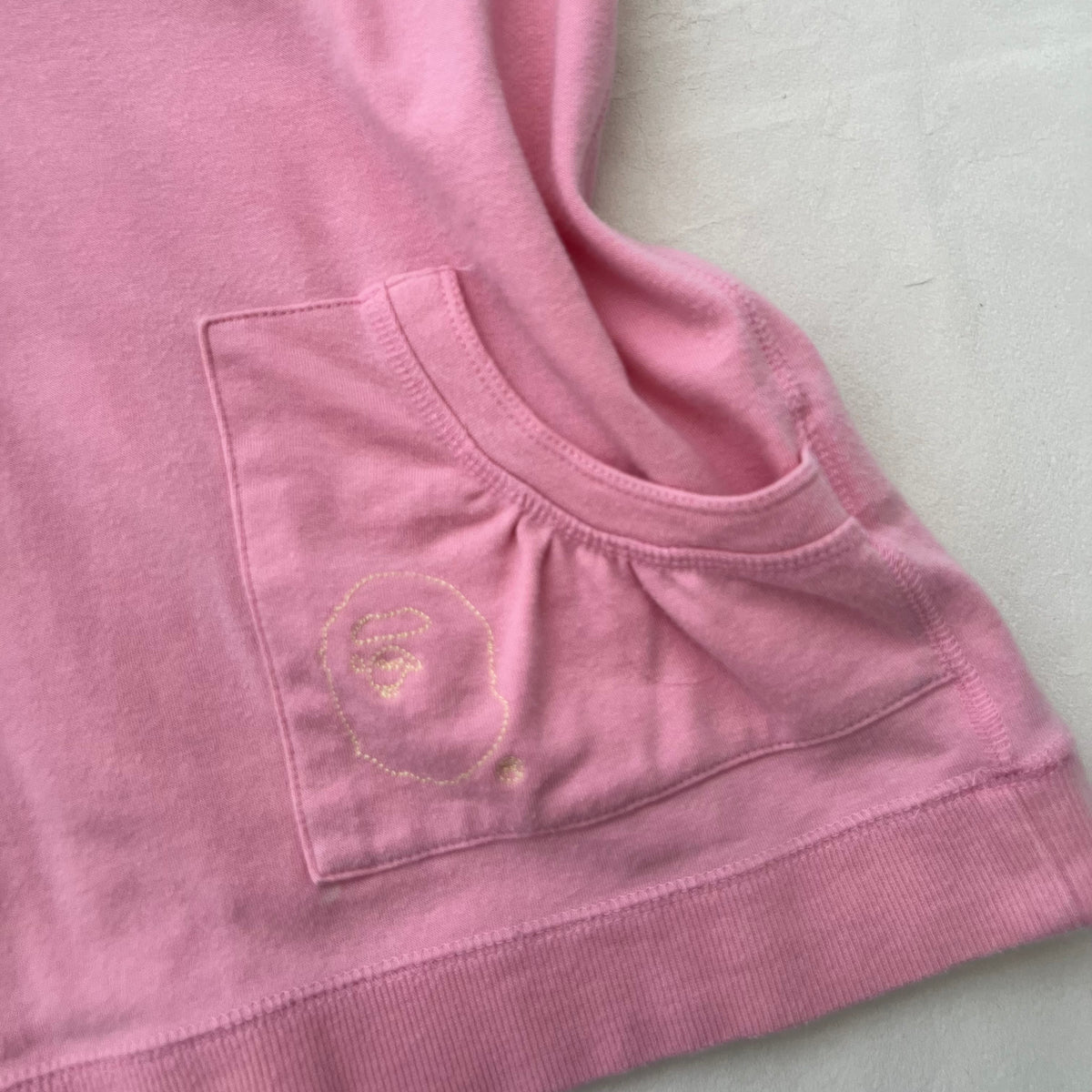 Pink Bape Cap Sleeve Ruched Crop Babydoll Tunic Hoodie