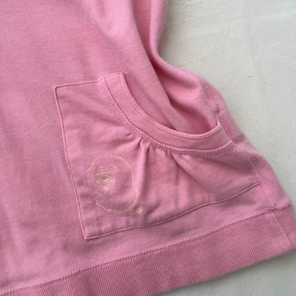 Pink Bape Cap Sleeve Ruched Crop Babydoll Tunic Hoodie