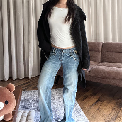 Jennyfer Black Waterfall Ribbed Collared Open Zip Accent Knit Cardigan