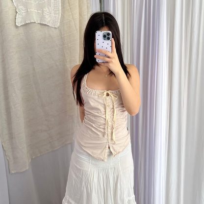 Eurosummer Prairie Naf Naf Beige Halter Neck Milkmaid Sleeveless Fitted Vest