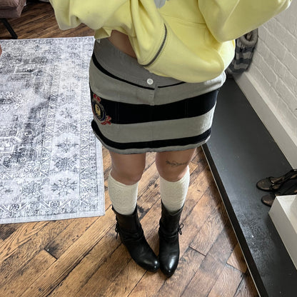 a bathing ape preppy greige black bape patch striped polo style mini skirt