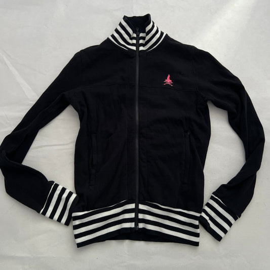 Black Hysteric Glamour Striped Hem Hot Pink Graphic Zip High Neck Tracksuit Jacket