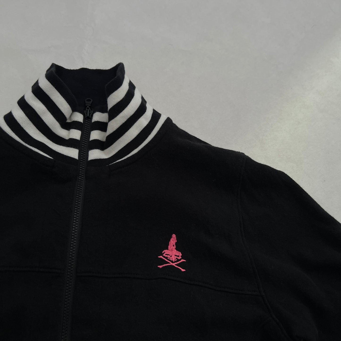 Black Hysteric Glamour Striped Hem Hot Pink Graphic Zip High Neck Tracksuit Jacket