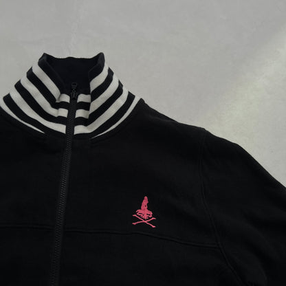 Black Hysteric Glamour Striped Hem Hot Pink Graphic Zip High Neck Tracksuit Jacket