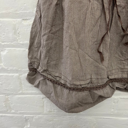 Brown Striped Puff Sleeve Ruched Bust Milkmaid Style Babydoll Blouse