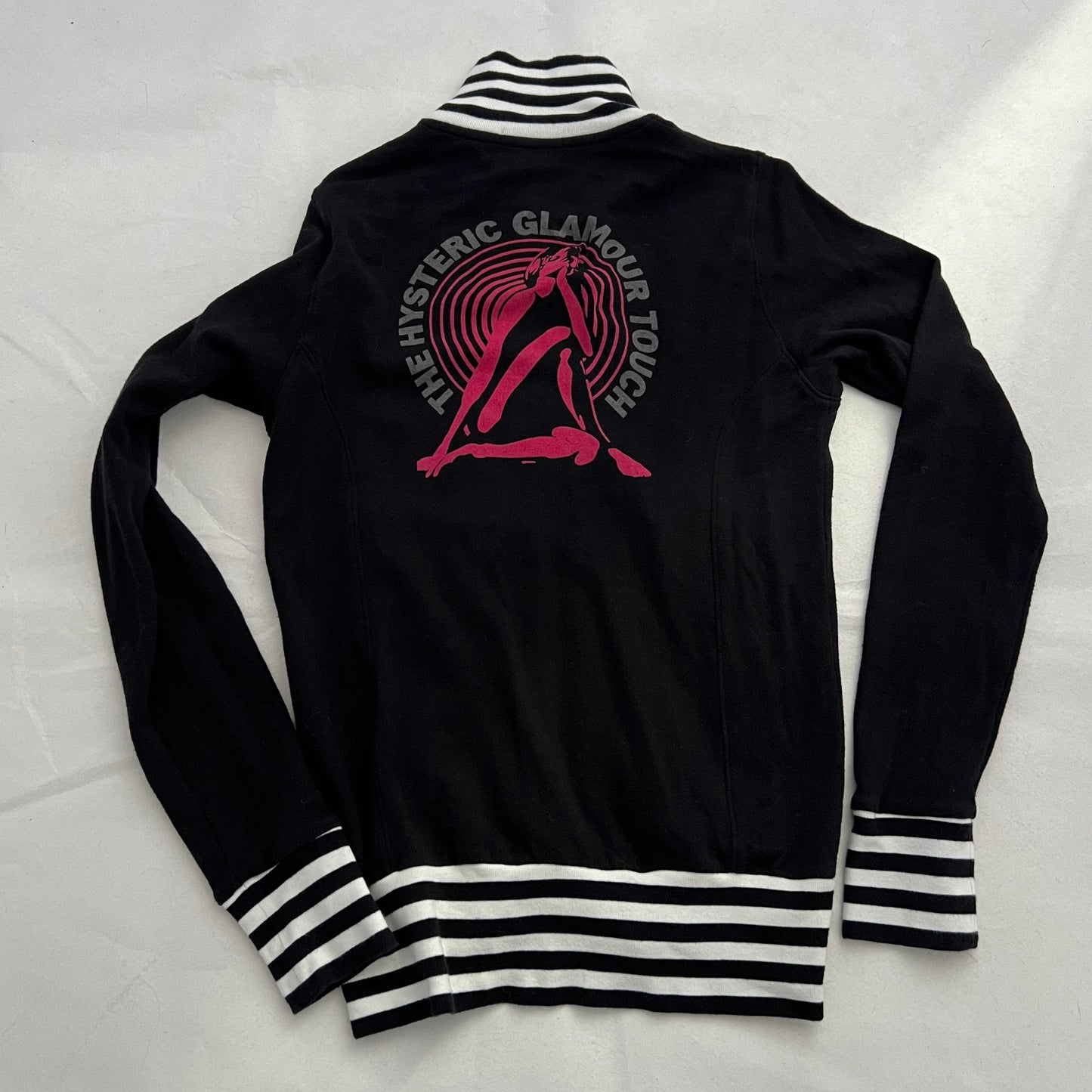 Black Hysteric Glamour Striped Hem Hot Pink Graphic Zip High Neck Tracksuit Jacket